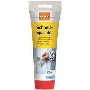 OBI Schnell-Spachtel, 400g Tube, weiß. Zum Ausbessern von Holz, Putz und Beton. Schnell trocknend und schleifbar.