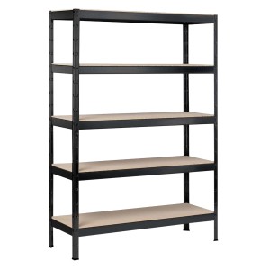 Schulte Schwerlastregal, 180x90x40 cm, schwarz, mit 5 Holzböden. Stecksystem für einfache Montage.