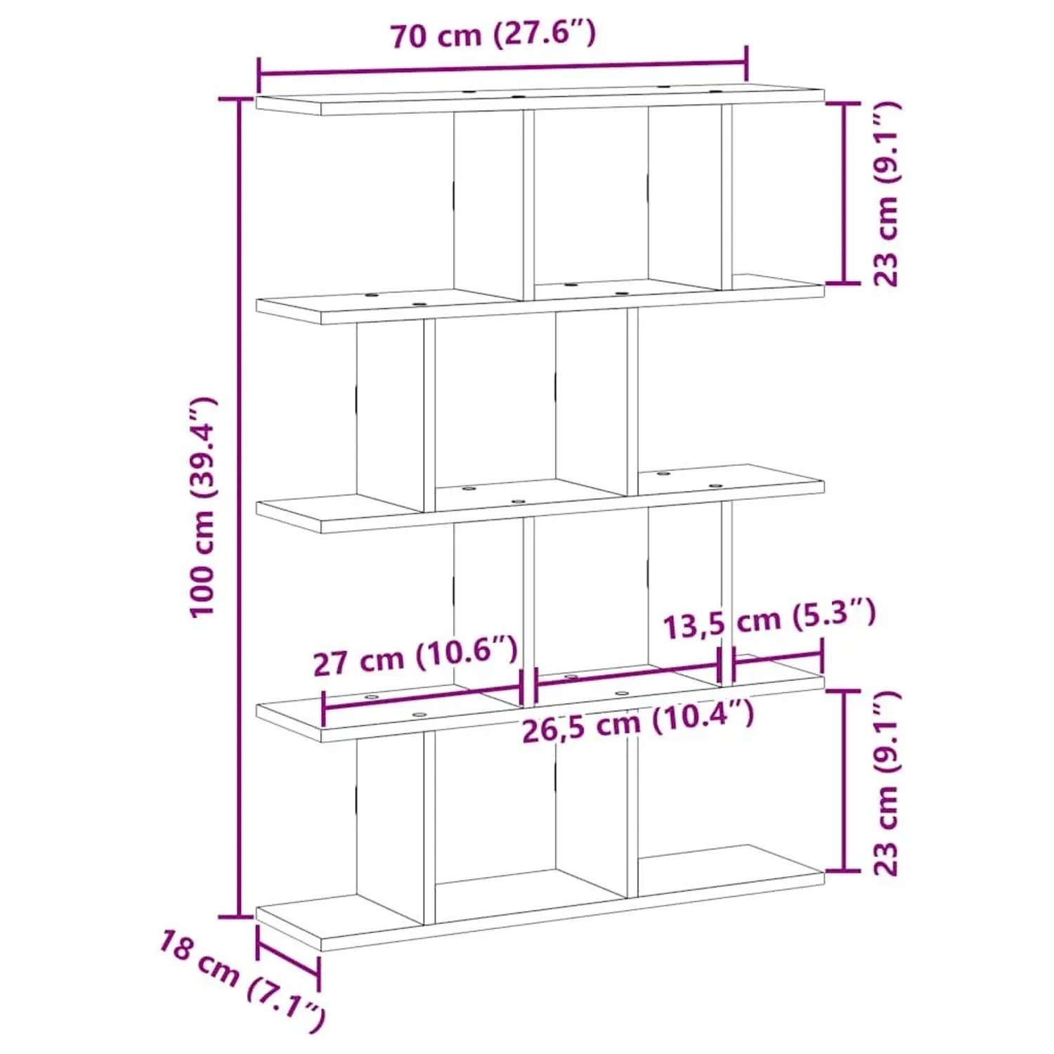 vidaXL Würfelregal, 12 Fächer, schwarz, Holzwerkstoff, mit Maßangaben.