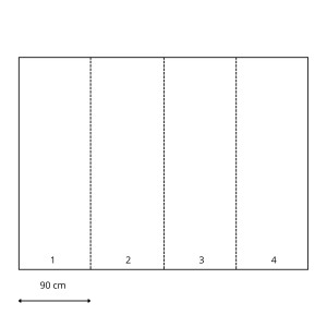 Grafik der Sanders & Sanders Fototapete Bewaldete Landschaft, zeigt die 4 Bahnen à 90cm.