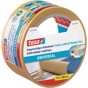 Tesa Universal doppelseitiges Klebeband, 10 m x 50 mm Rolle.
