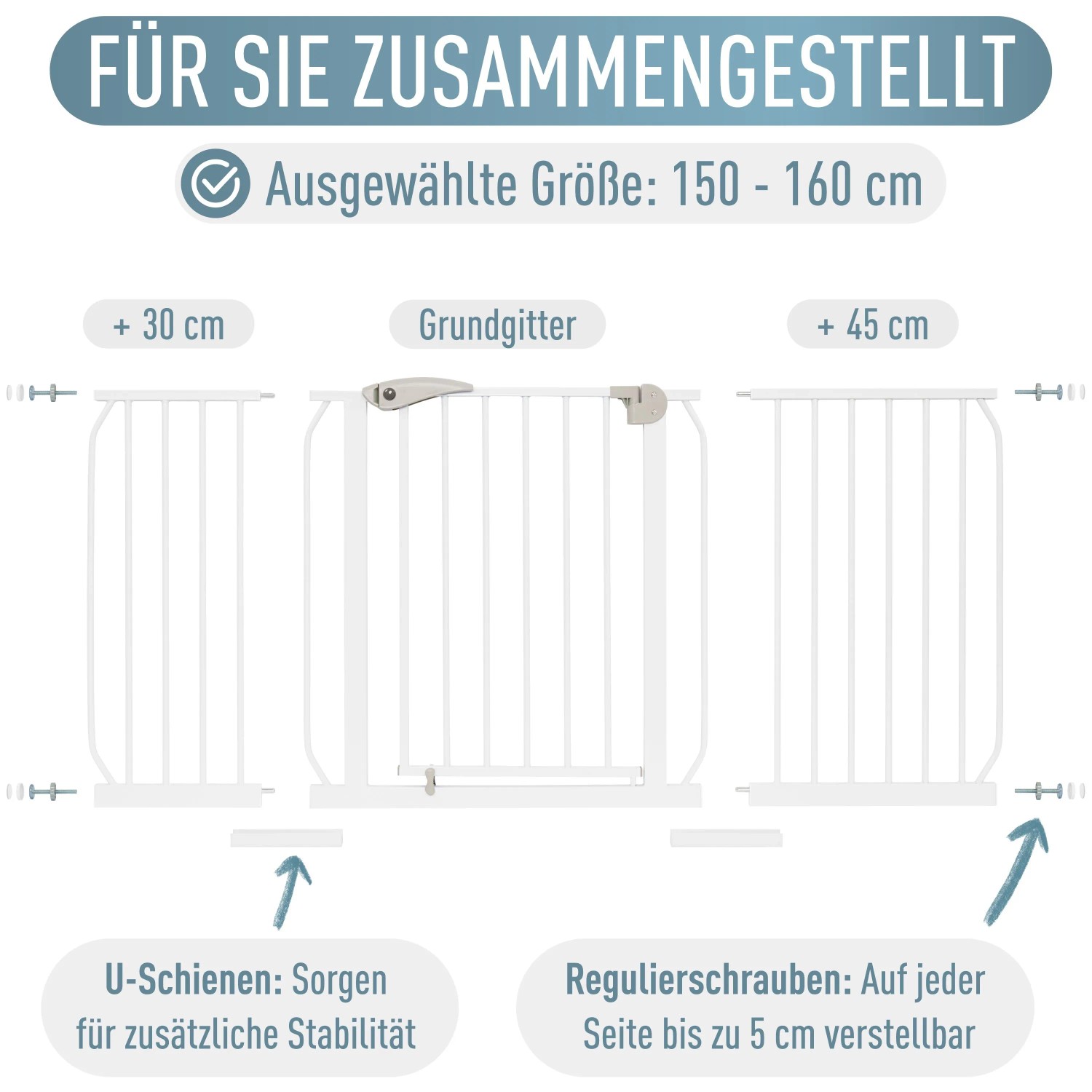 ib style Türschutzgitter Berrin 58-185cm Treppenschutzgitter für Kinder und Haustiere Ohne Bohren Weiß 150-160 cm_9