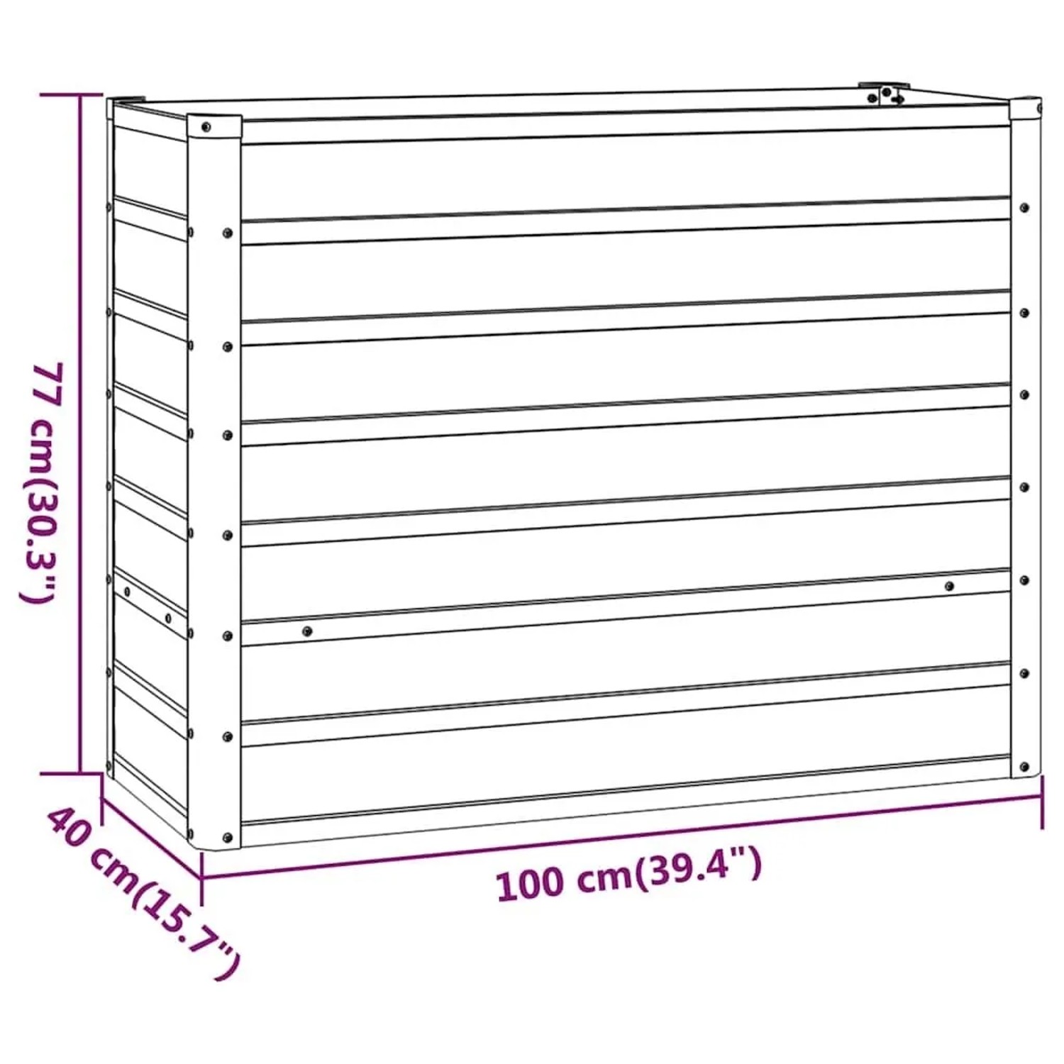 Rechteckiges vidaXL Hochbeet aus Cortenstahl, 100x40x77 cm, mit Maßen. Ideal für Garten und Balkon.