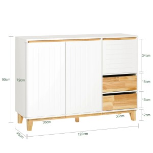 SoBuy Sideboard FSB75-WN, weißer Küchenschrank mit Holzdetails und Schubladen.