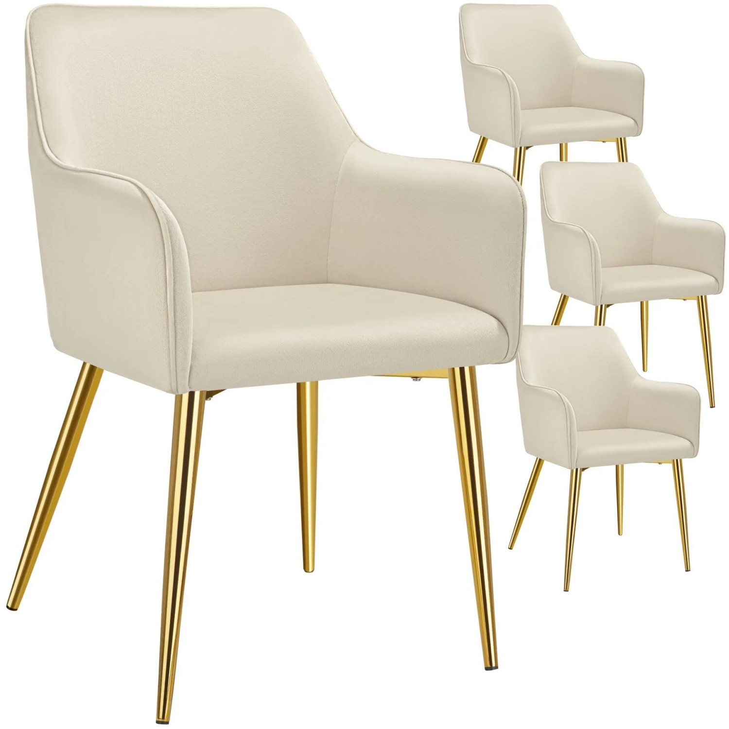 Tectake Armlehnstuhl Avane In Samtoptik Gepolstert Durchgehende Lehne 4Er Set 63 50 X 55 X 86 50 Cm Beige