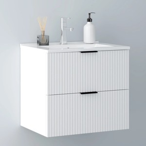 AICA Waschbecken mit Unterschrank 60 cm Morri Badmöbel Set Waschtisch mit Unterschrank Matt Weiß Softclose 2 tlg.