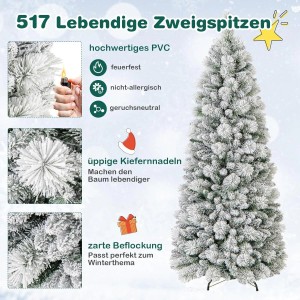 Künstlicher Tannenbaum 180cm, weiß beflockt, mit 517 Zweigspitzen aus feuerfestem PVC. Festliche Weihnachtsdekoration.