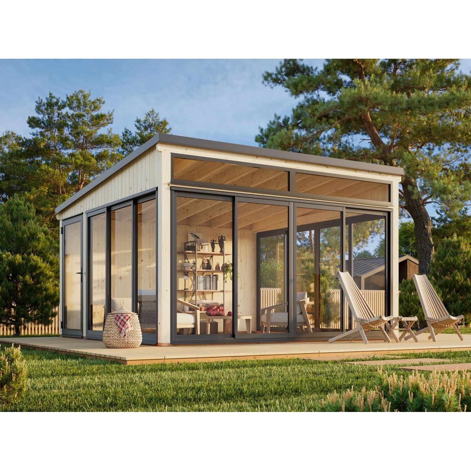 Palmako Holz-Gartenhaus Saga Slide Plus Pultdach Unbehandelt 420 cm x 420 cm