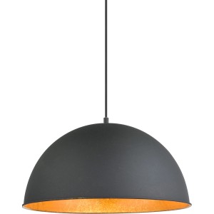 Schwarze Globo Pendelleuchte LENN aus Metall mit goldfarbener Innenseite.