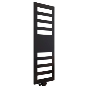 Schwarzer Schulte Badheizkörper Münster, 170 cm hoch, mit horizontalen Aussparungen für Handtücher.