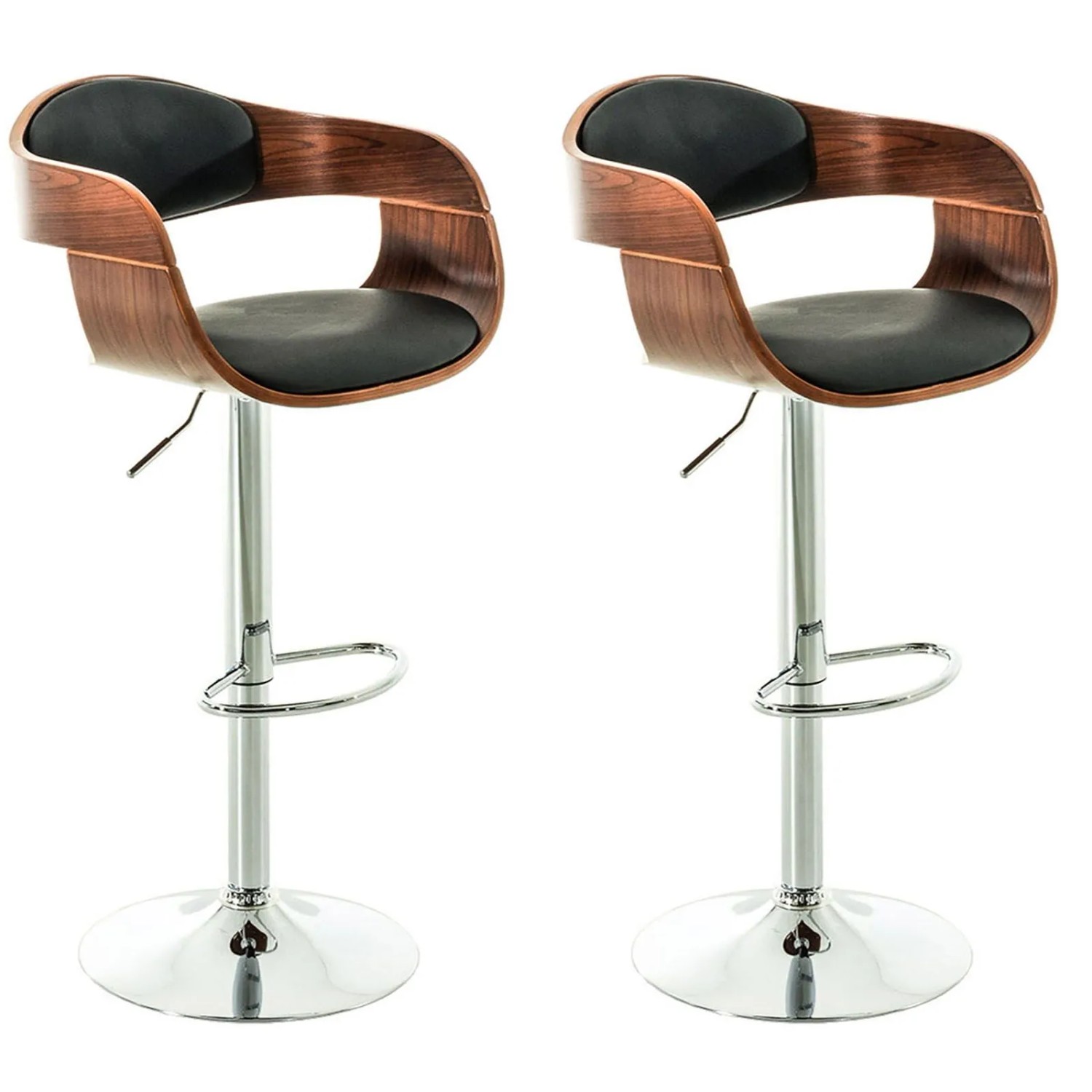 CLP 2er Set Barhocker Kingston Kunstleder Walnuss/Schwarz