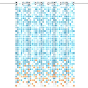 Eisl Textil Duschvorhang mit blau-orangem Mosaikmuster, 180x200 cm, waschbar.