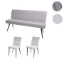 MCW Esszimmer-Set K16, 3-teilig, hellgrau: 2 Stühle und 1 Bank mit Samtbezug und Metallfüßen.