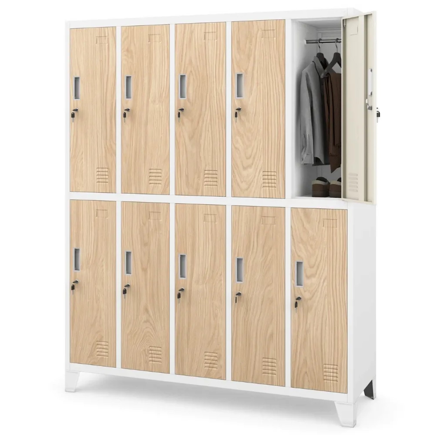JAN NOWAK Umkleideschrank Spind BARTEK 10 Abteile 172 x 136 x 45 cm Weiß-Sonoma Eiche