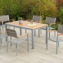 Merxx Naxos Gartenmöbel-Set mit Ausziehtisch und 6 Stapelsesseln aus Aluminium, Akazie und Textil.