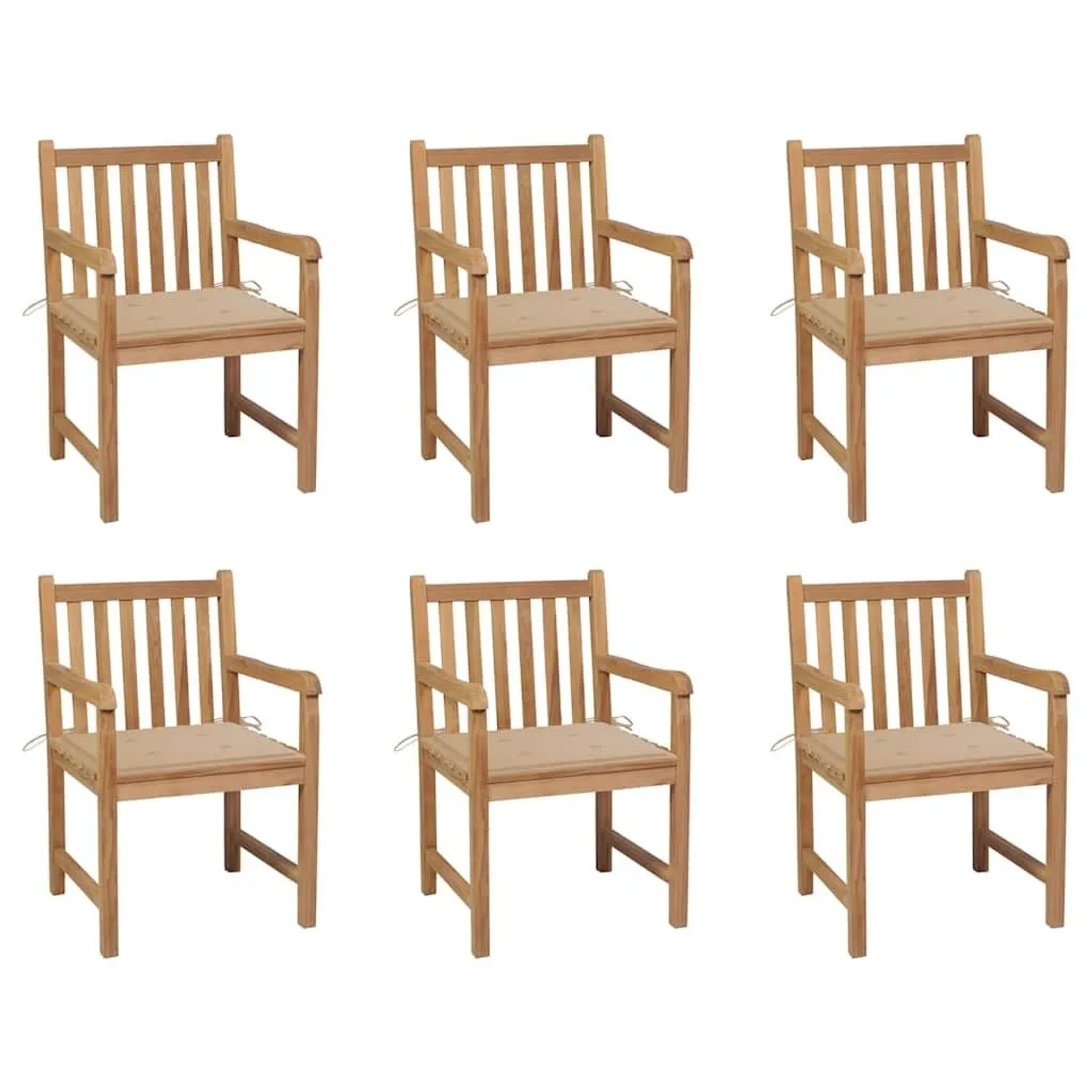 vidaXL Gartenstühle 6 Stk mit Beigen Kissen Massivholz Teak 3073034