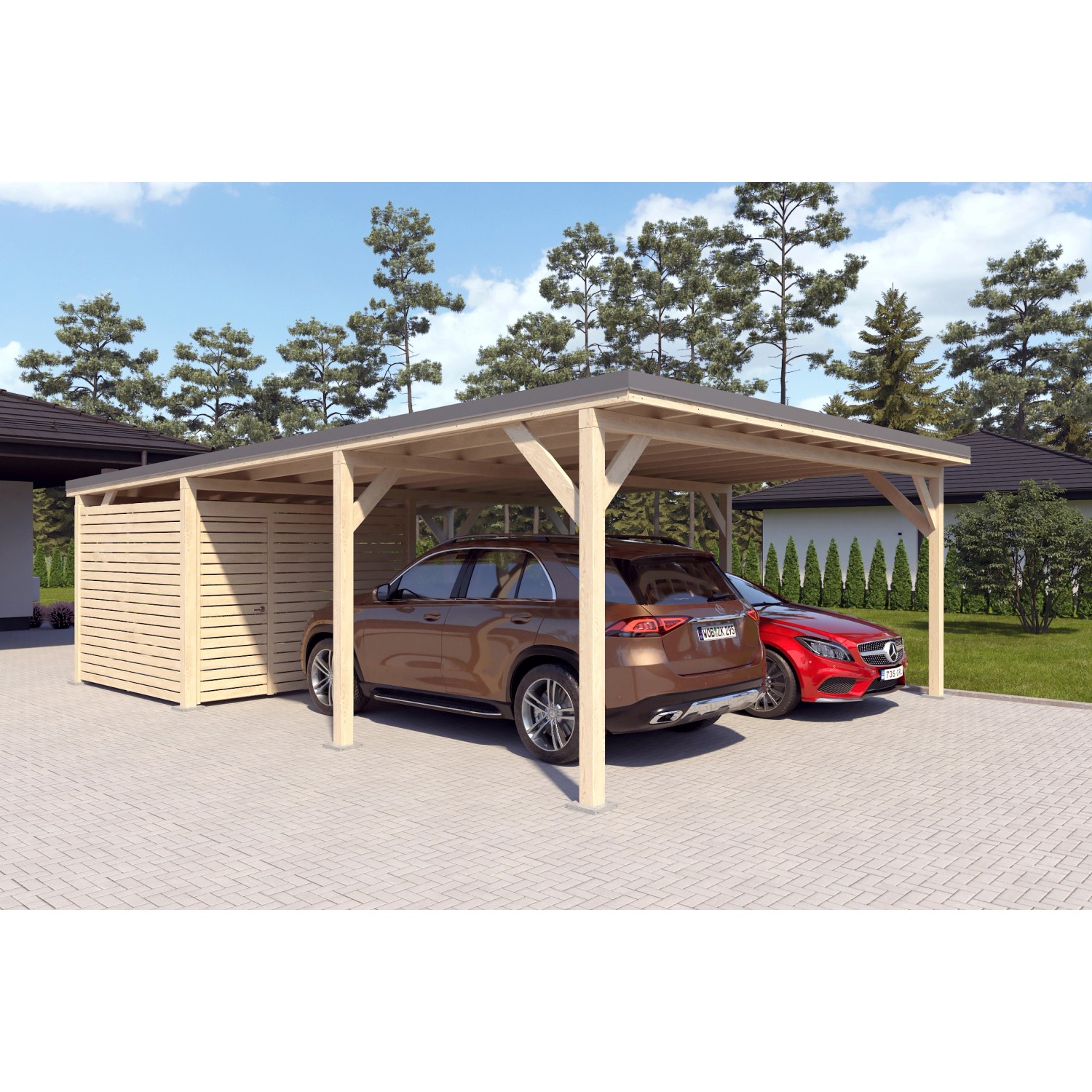 Holzbrüder Carport Ralf 52m² mit kl. Geräteraum Natur-Dunkelgrau günstig online kaufen