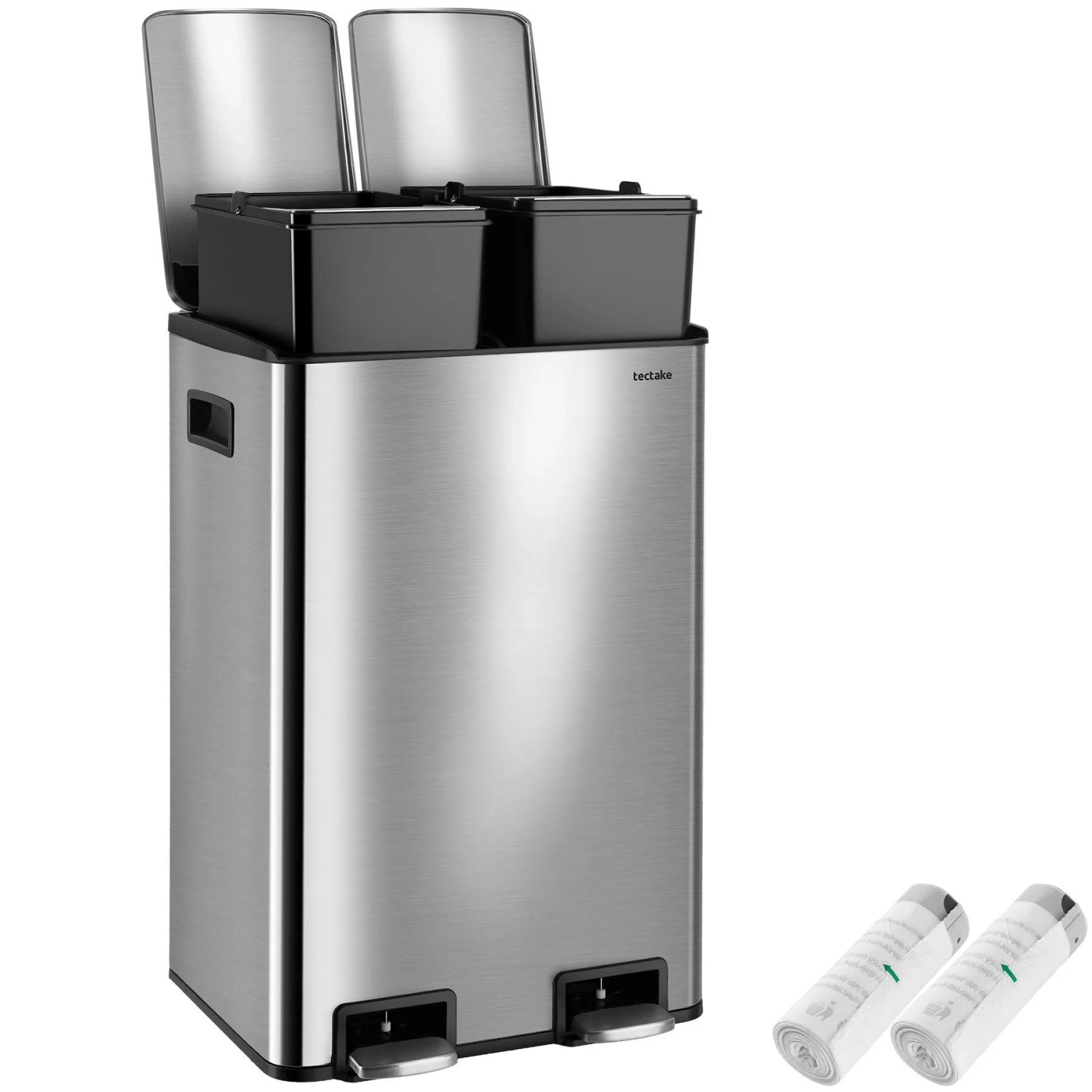 Tectake Mülleimer Pull 2 Kammer System  Je 20 L Mit Fußpedalen 2 x 20 L 34 5 x 40 5 x 60 5 cm Silber