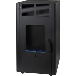 Schwarzer Rowi Gas-Heizofen Blue Flame Caminetto Premium 4,2 kW mit blauer Flamme.