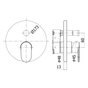 Technische Zeichnung: pianura Unterputz Wannenarmatur Aora, Chrom, für 2 Verbraucher, Maße in mm.