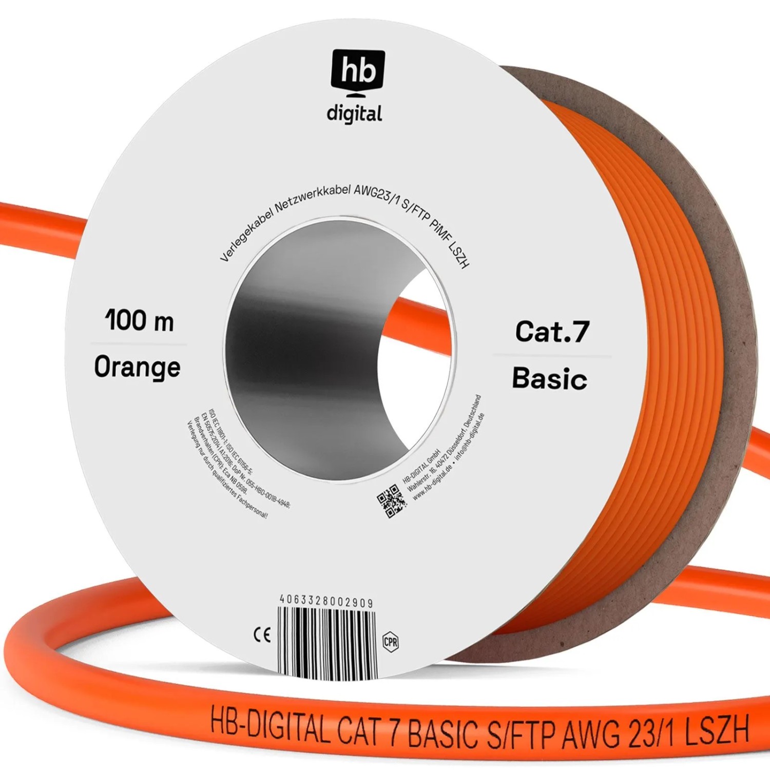 hb-digital CAT 7 Kabel BASIC Simplex 100m AWG23 S/FTP LSZH Class Eca