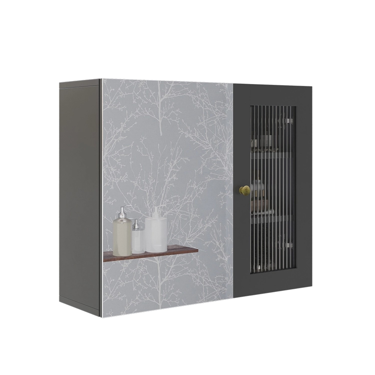 Vicco Badspiegelschrank Malte, grau, 60x50 cm, mit Spiegeltür und Regal.