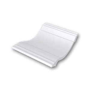 Musterstück einer weißen PROFHOME Eckleiste/Deckenleiste, ca. 10 cm lang.