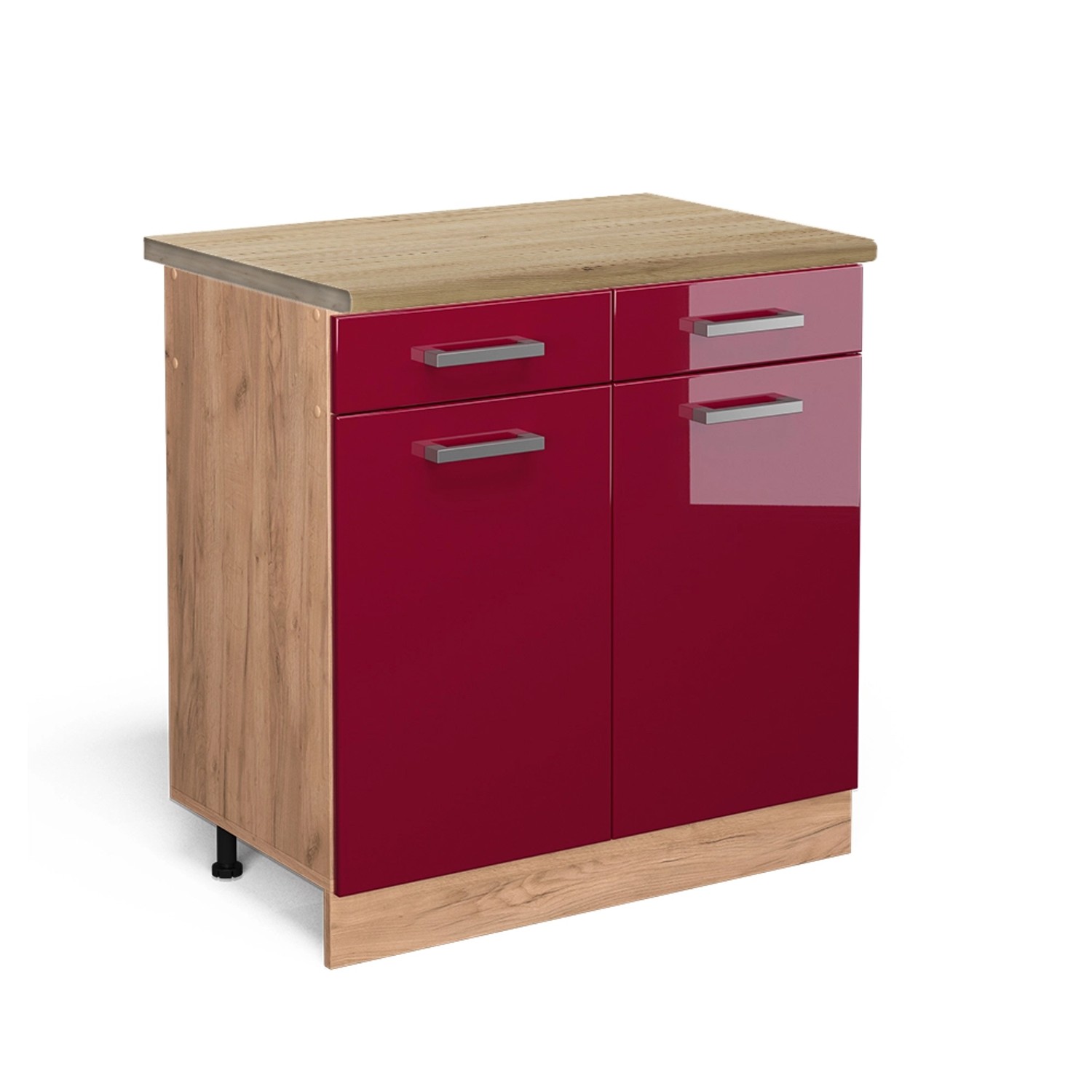 Vicco Küchenunterschrank R-Line Bordeaux Hochglanz/Goldkraft Eiche 80 cm AP Eiche