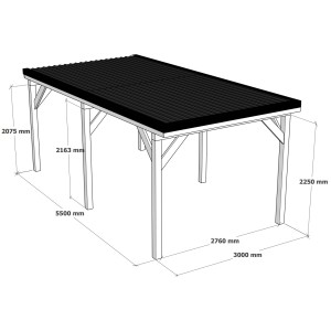 Holzbrüder Einzelcarport Ralf, anthrazitgrau, mit Blechdach, Maße: 300x600 cm.