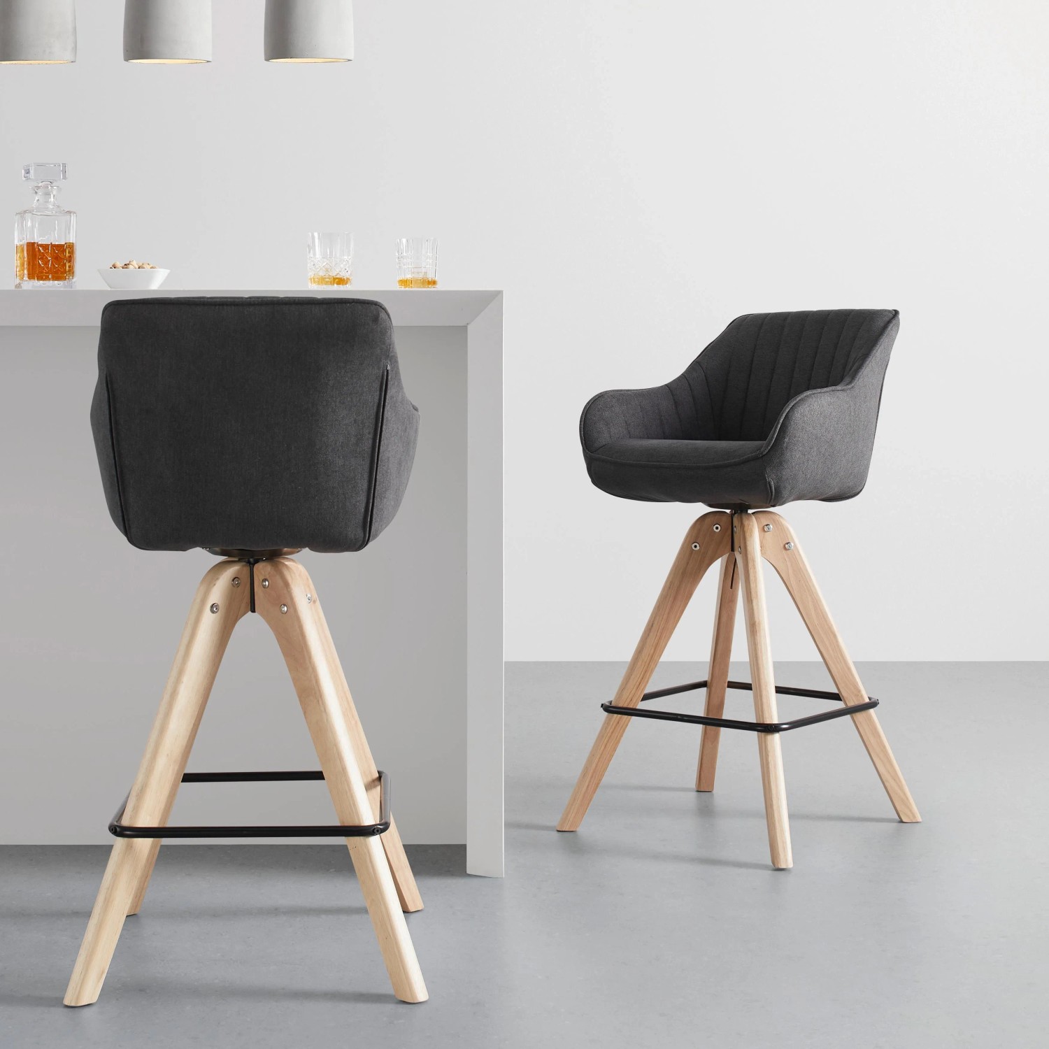 Bessagi Home Barhocker Leonie Dunkelgrau Webstoff Drehbar Gepolstert_7