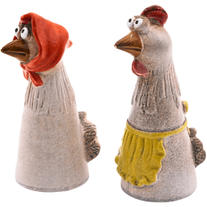 Deko Hühnerpaar als Zaunstecker, 2er Set aus Keramik für Gartenzaun, ca. 21cm hoch.