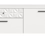 Weißer Hochglanz Schuhschrank hängend mit 3D-Reliefstruktur, zwei Schubkästen und Klappe. Ideal für Flur.