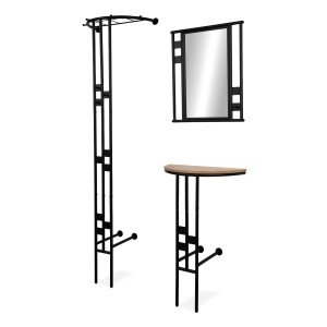 Furn.Design Garderoben-Set 3-teilig Schwarz Metall 130 cm mit Spiegel Kilby