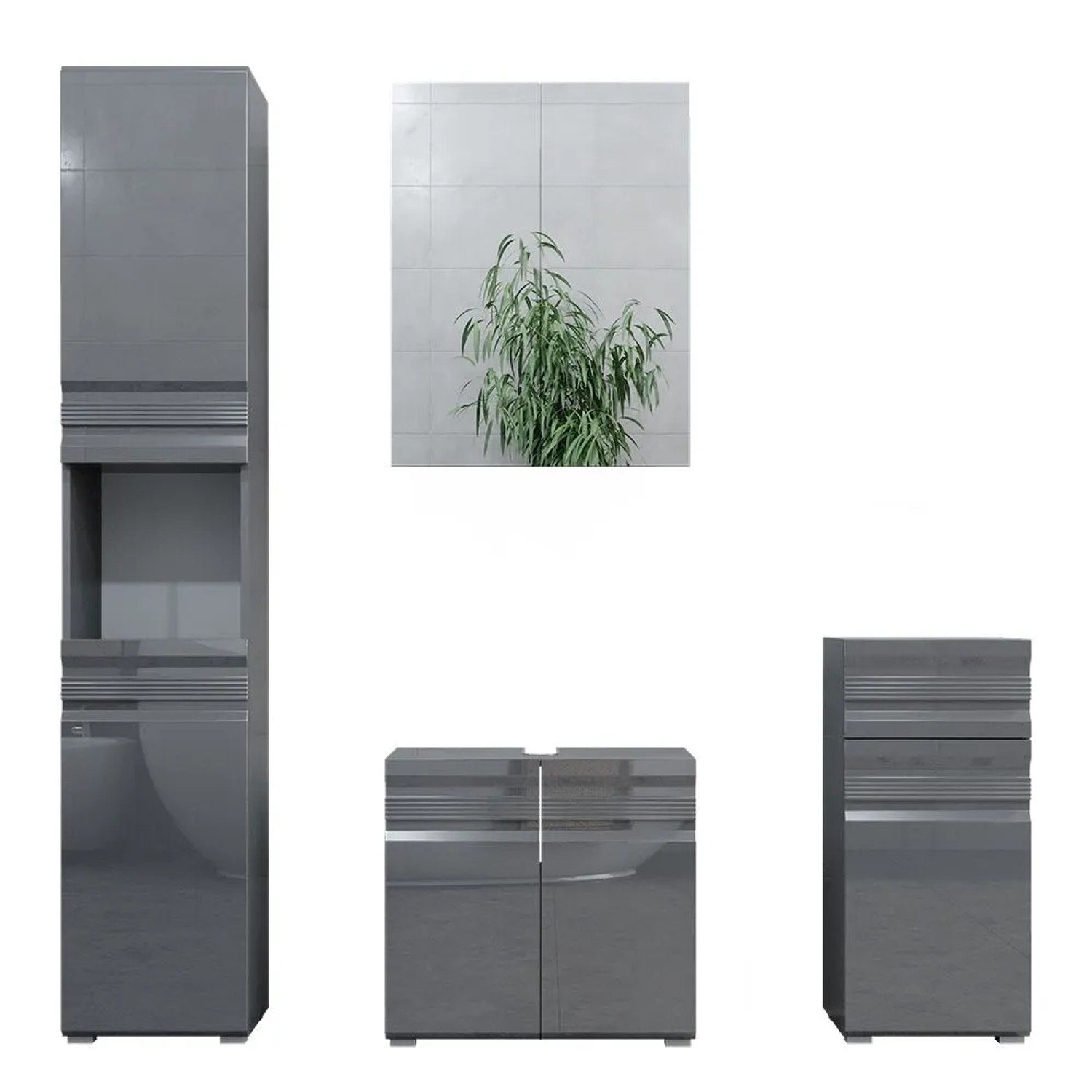 Vicco Badmöbel-Set Fredd Anthrazit Hochglanz 60 x 56 4-teilig