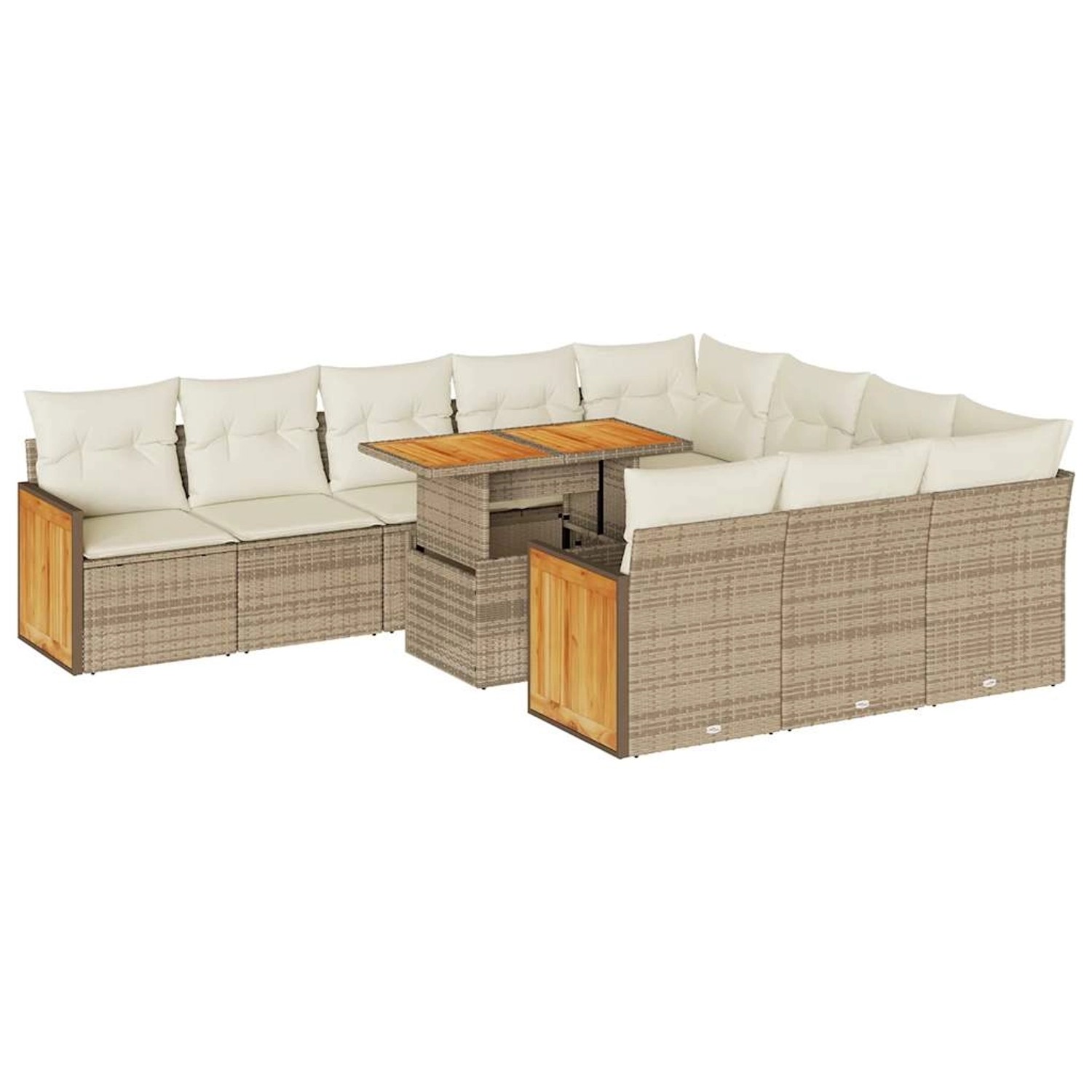 vidaXL 11-Tlg Garten-Sofagarnitur mit Kissen Beige Poly Rattan Akazie 33277 günstig online kaufen