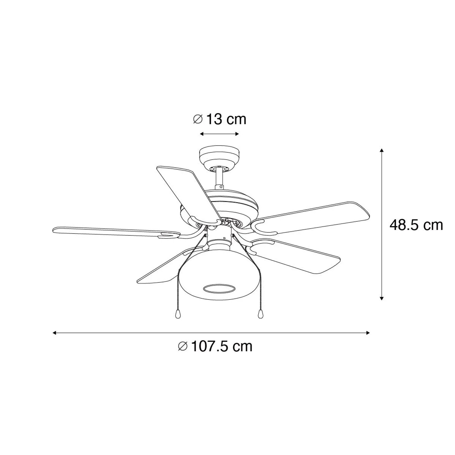 Schwarzer QAZQA Deckenventilator Mistral Busa, 107,5 cm Durchmesser, mit Zugschalter.