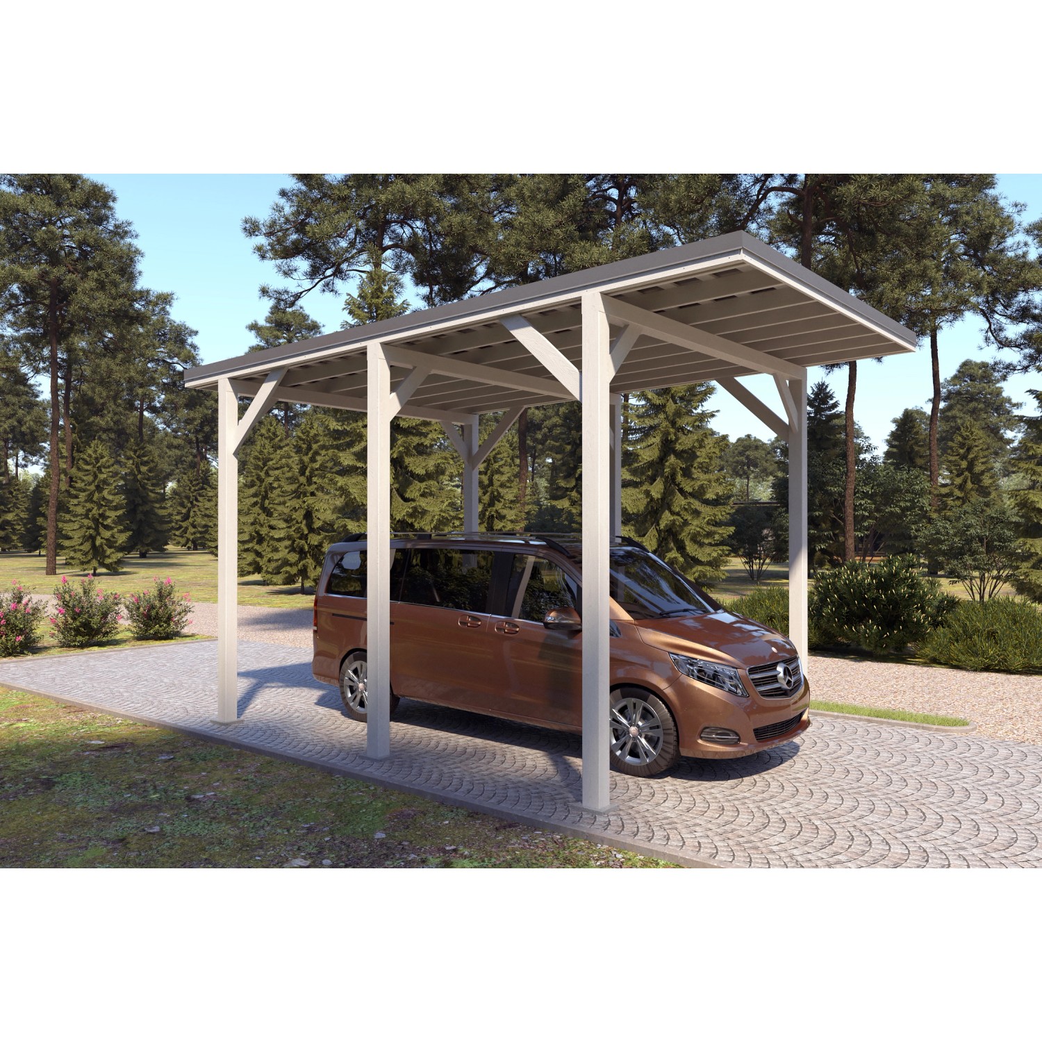 Holzbrüder Camping-Carport Ralf 24m² Reinweiß-Dunkelgrau günstig online kaufen