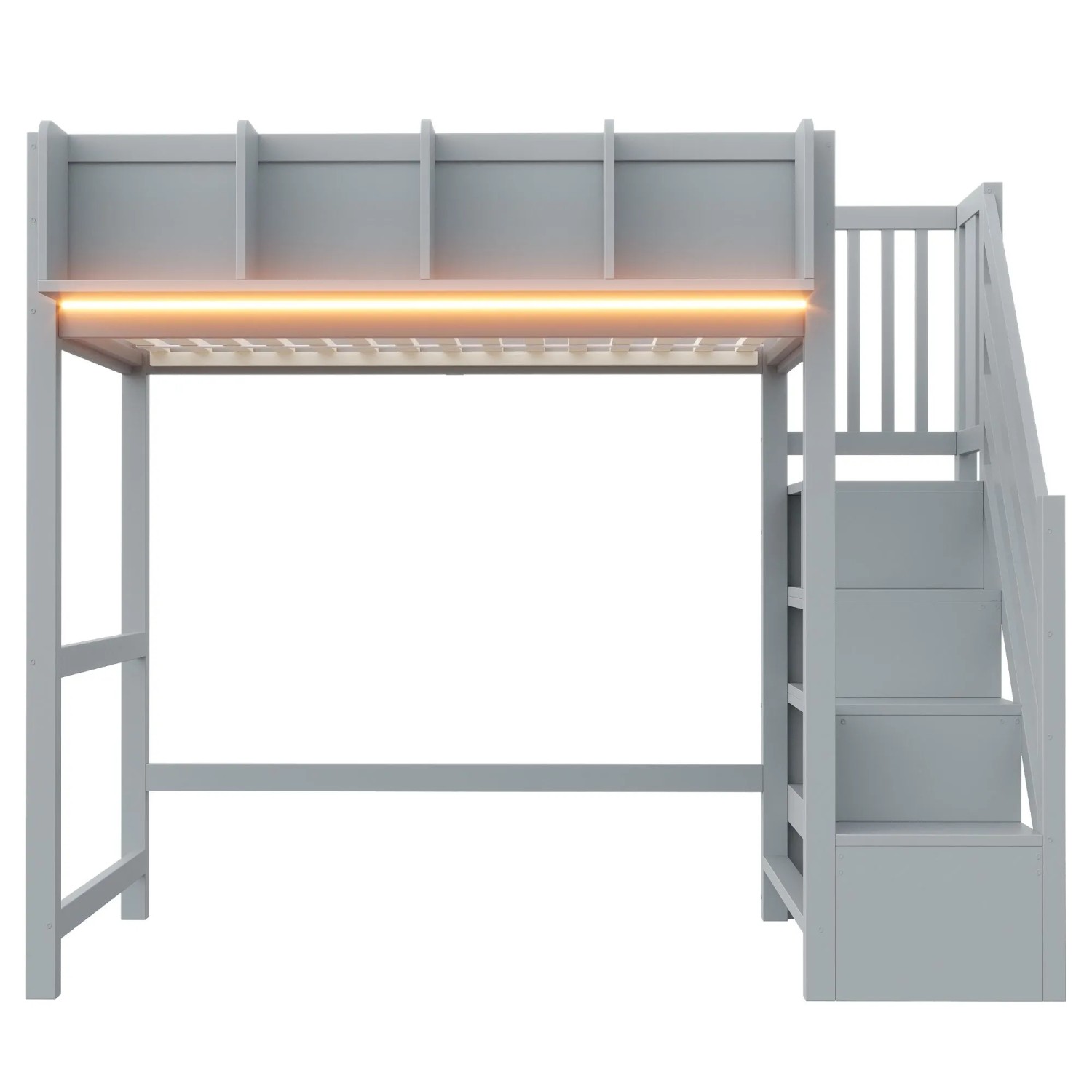 Merax Hochbett 90x200 cm LED Stauraum Leiter Grau