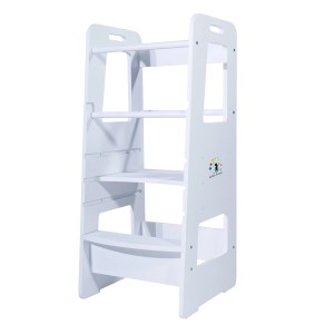 CCLIFE Kiddy Dreams Lernturm Montessori Höhenverstellbar mit Tafel Küchenhelfer Weiß