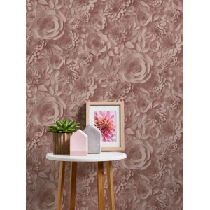 Livingwalls Vliestapete mit 3D Blumenmuster in Rosa und Weiß.