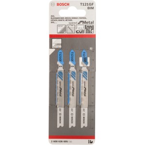 Bosch Stichsägeblatt T 121 GF, 3 Stück, für schnelle Schnitte in Metall bis 1,5mm Stärke.