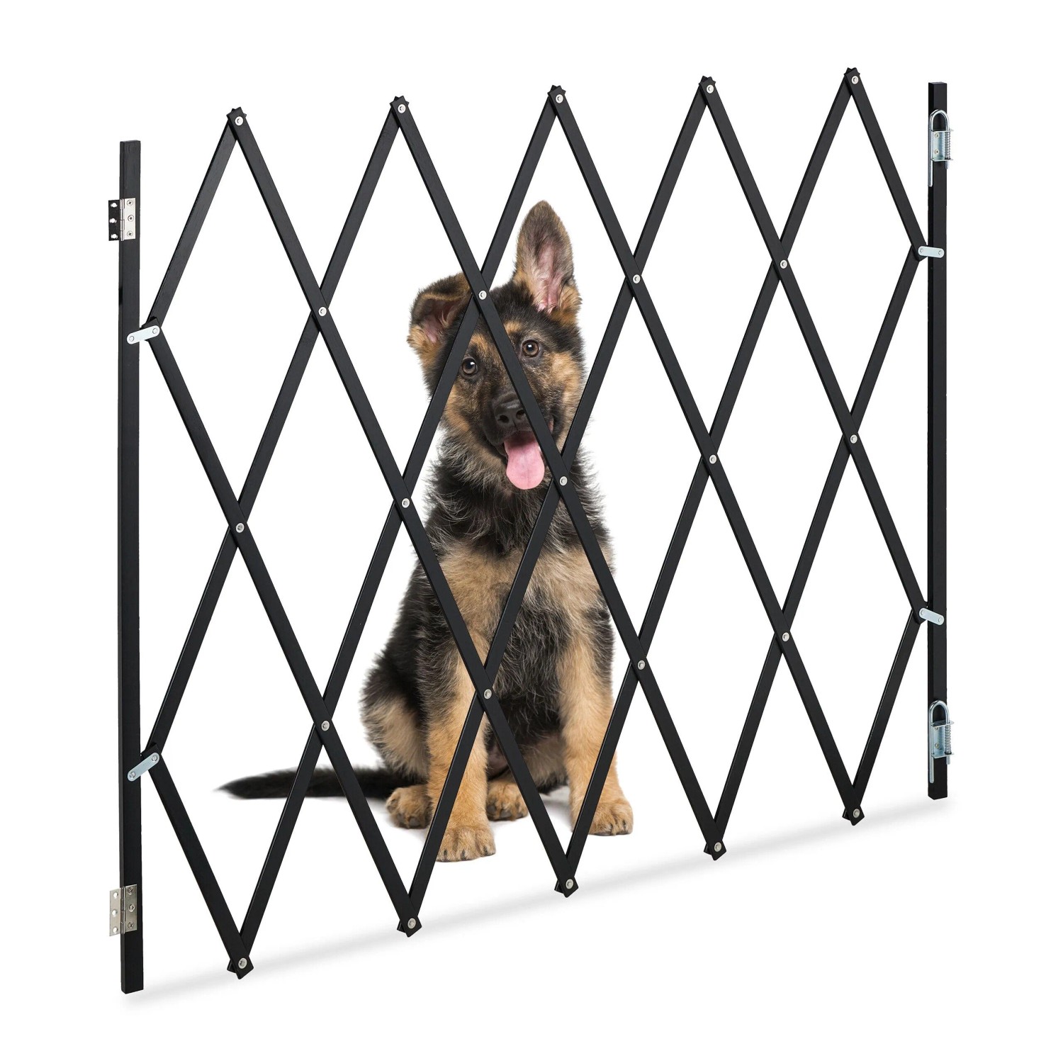 Relaxdays Hundeabsperrgitter Bambus Eisen Schwarz Ausziehbar 87,5 cm x 17 cm x 130 cm 1,5 kg