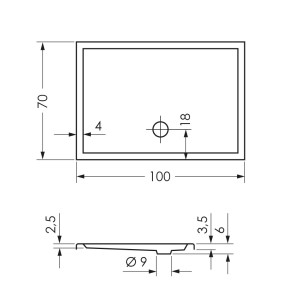 Technische Zeichnung der Steinkamp Duschwanne Life, 100x70 cm, mit Maßangaben.