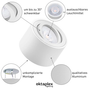 6er Set Oktaplex LED Spots Lile S, dimmbar, neutralweiß, aus Aluminium in Weiß. Lampen & Leuchten für Innenräume.