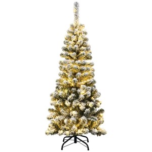 Costway Bleistift Weihnachtsbaum mit Schnee und Led-Leuchten 135cm