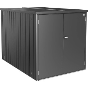 Biohort Minigarage, 145x203x151 cm, Dunkelgrau-Metallic, zur Aufbewahrung von Fahrrädern und Gartengeräten.