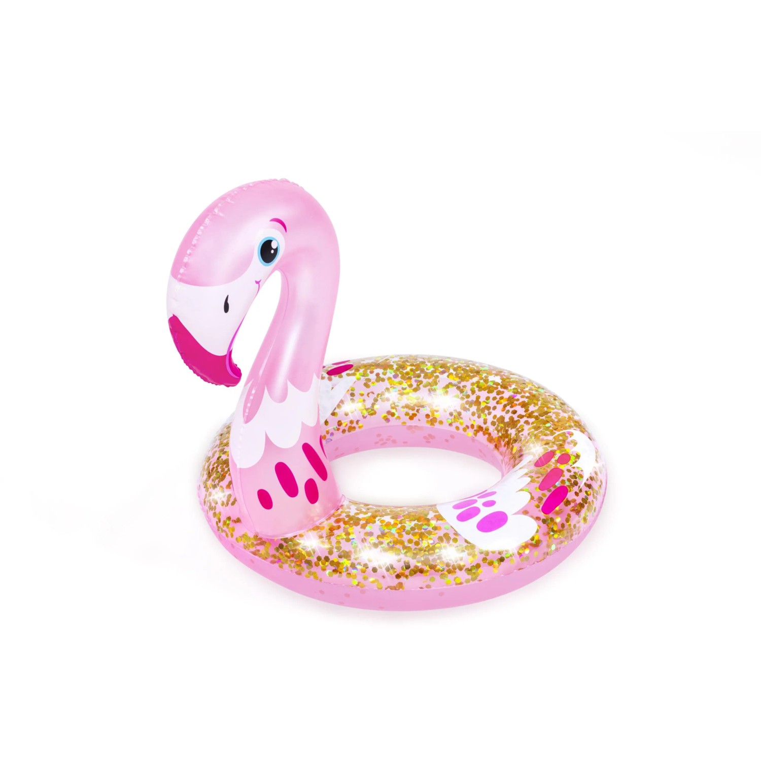 Glitzernder Bestway Schwimmring mit Tierkopf (Flamingo), 47x56x45cm, für Badespaß.
