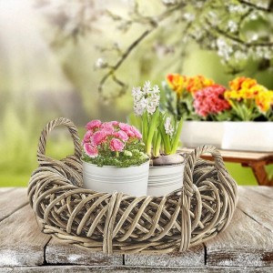 Kobolo Pflanzschale Pflanzring Rattan Kubu Grey mit Folie 40cm