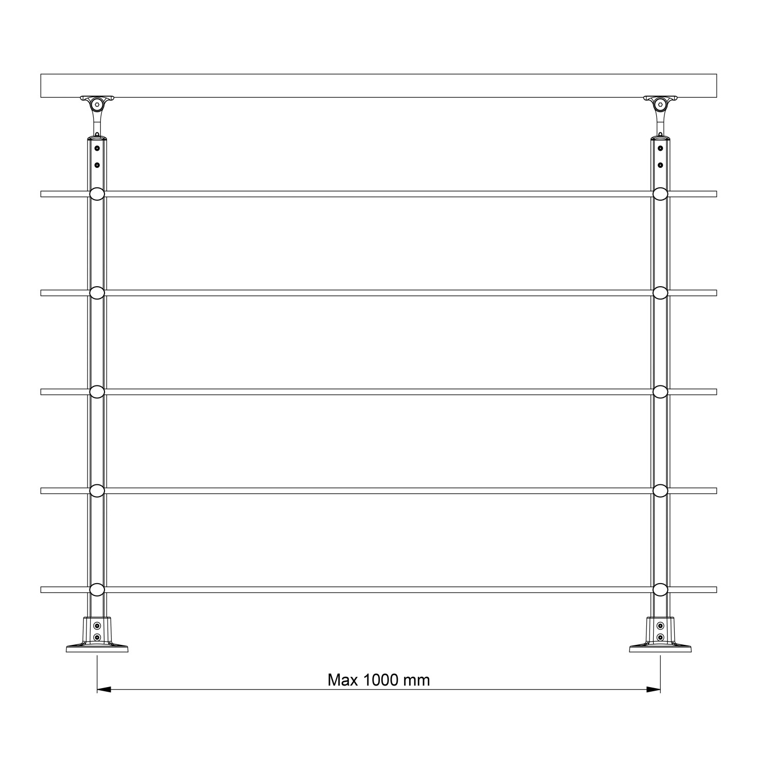 Dolle Geländer-Komplettset 150cm, Bodenmontage, Anthrazit, bestehend aus Pfosten, Handlauf und Edelstahlstäben.