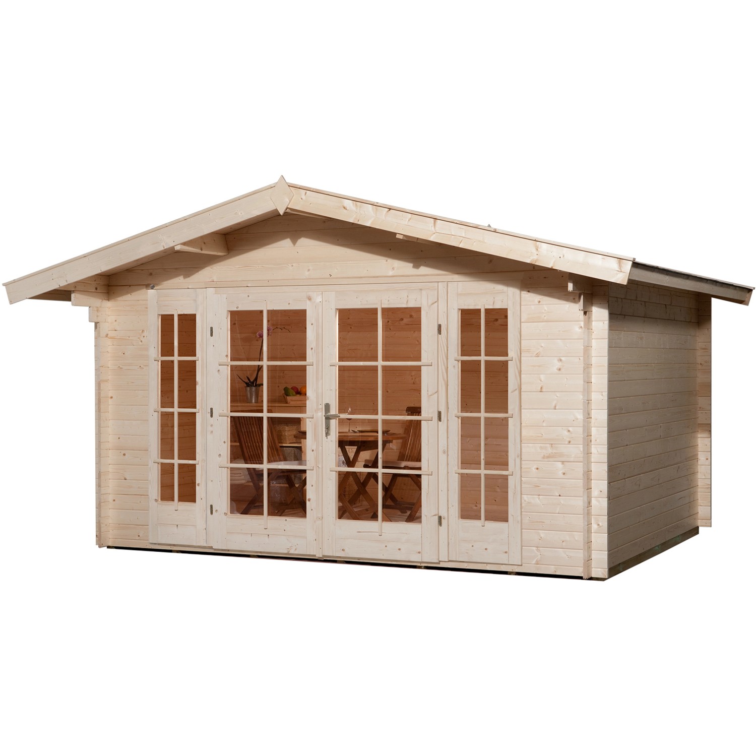 Weka Weekendhaus 137 aus Holz mit Doppeltür und Fenstern, 380x300 cm.